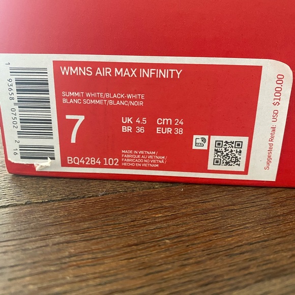 NWT NIKE AIR MAX INFINITY size 7 - Picture 7 of 7